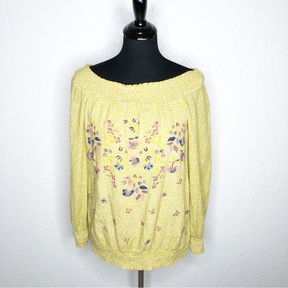 Anthropologie Blank gold pink floral off shoulder top size Small boho spring